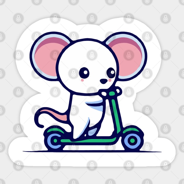 Kawaii Cute Mouse on a Scooter Sticker by kawaii creatures
